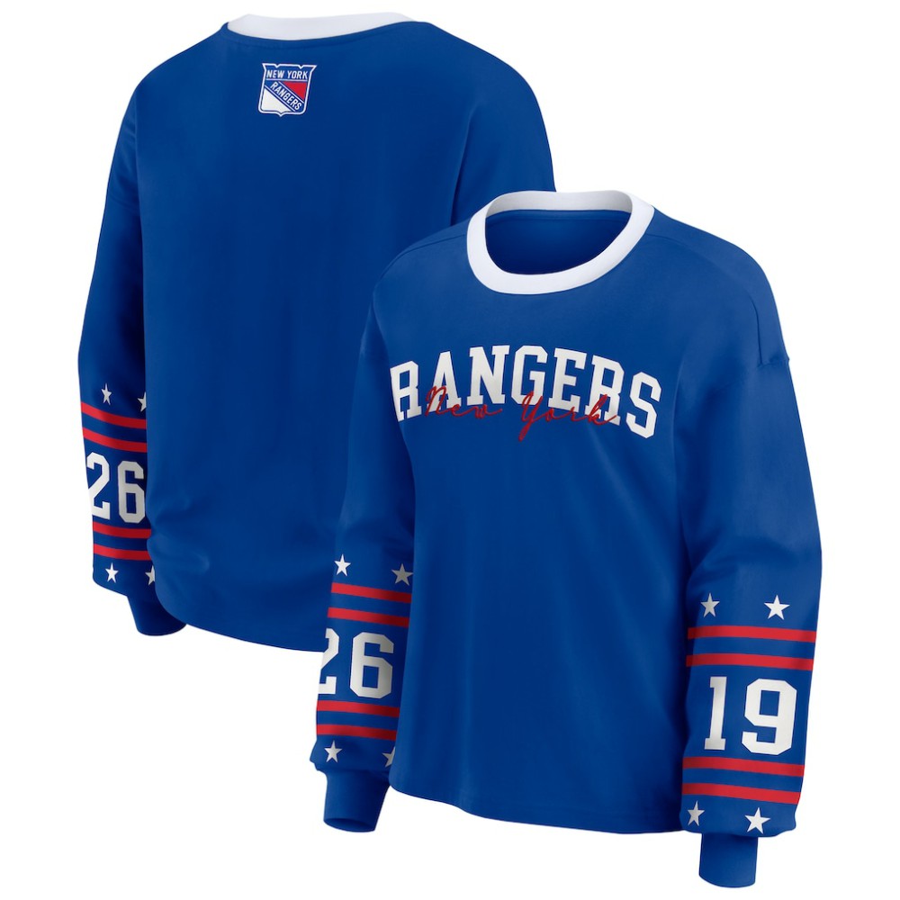 New York Rangers WEAR by Erin Andrews Women's Long-Sleeve Sport T-Shirt - Blue | US 202830817