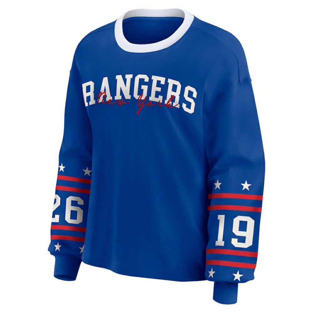 New York Rangers WEAR by Erin Andrews Women's Long-Sleeve Sport T-Shirt - Blue | US 202830817