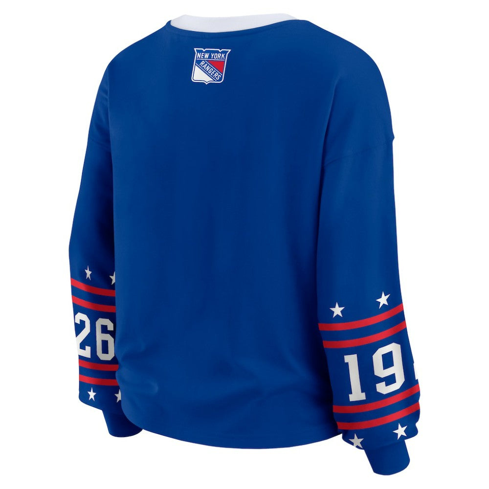 New York Rangers WEAR by Erin Andrews Women's Long-Sleeve Sport T-Shirt - Blue | US 202830817