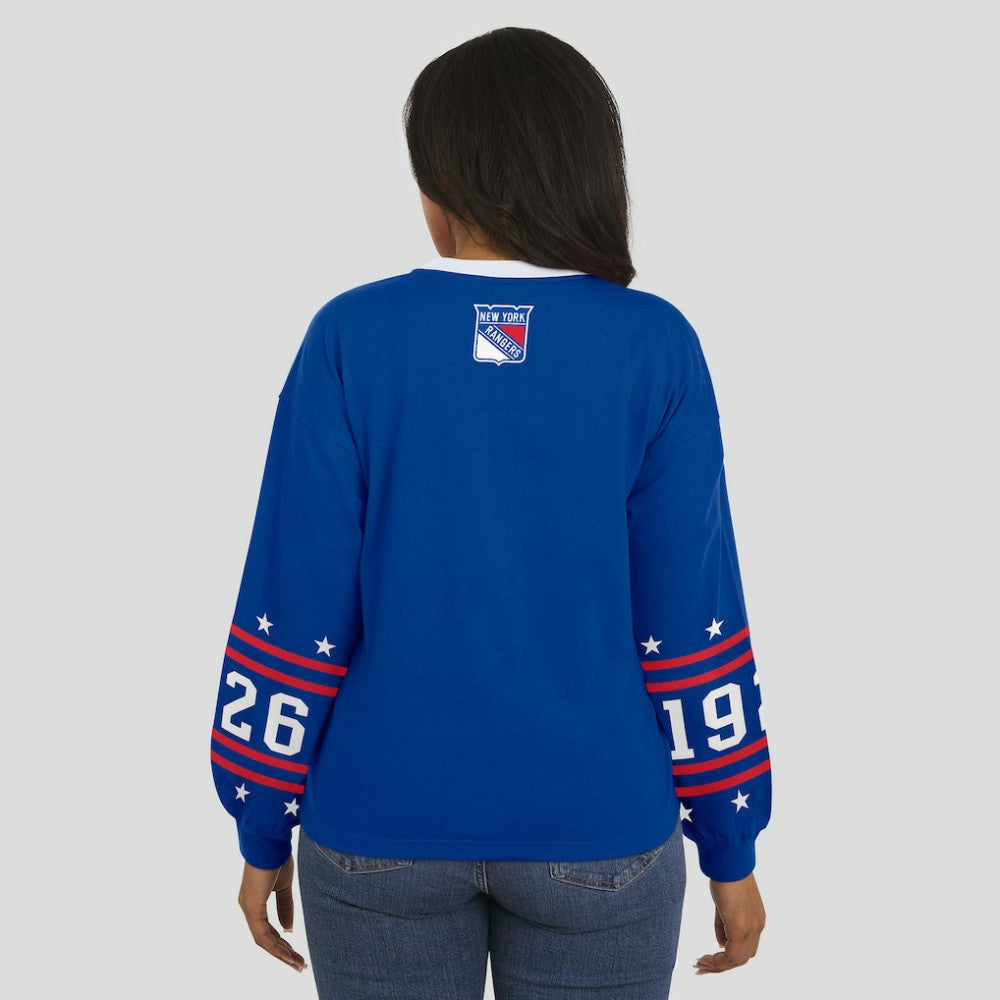 New York Rangers WEAR by Erin Andrews Women's Long-Sleeve Sport T-Shirt - Blue | US 202830817