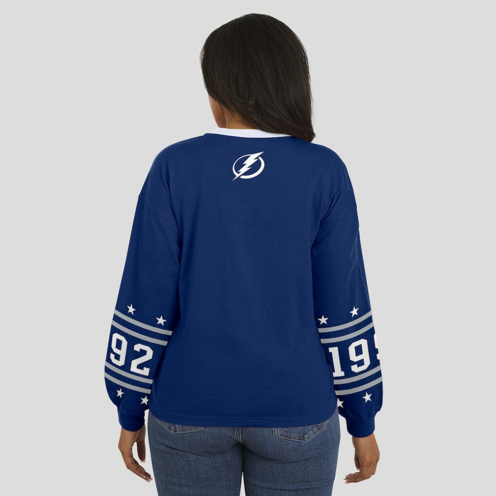 Tampa Bay Lightning WEAR by Erin Andrews Women's Long-Sleeve Sport T-Shirt - Blue | US 202830820