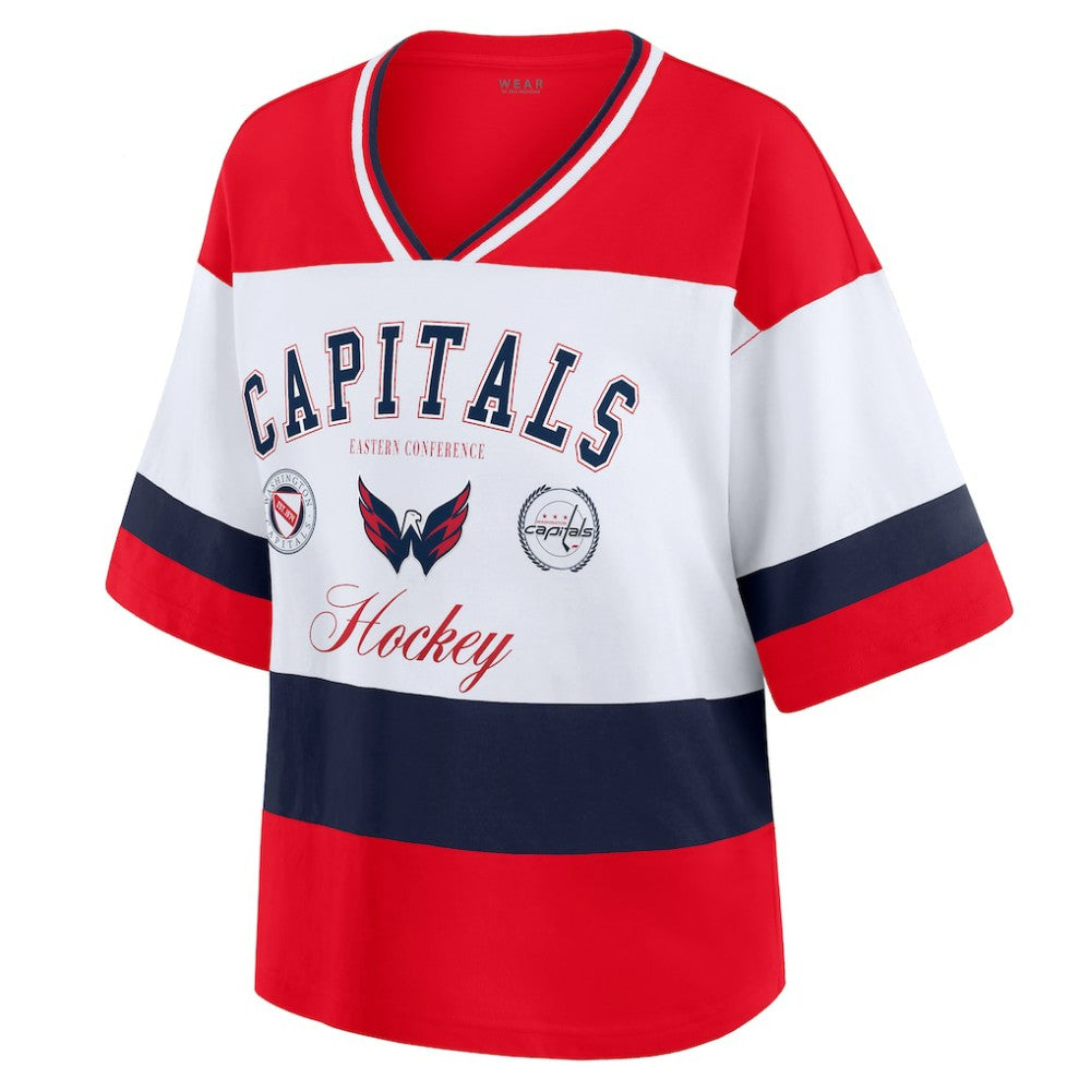 Washington Capitals WEAR by Erin Andrews Women's Jersey Style Tee - Red/White | US 202830837