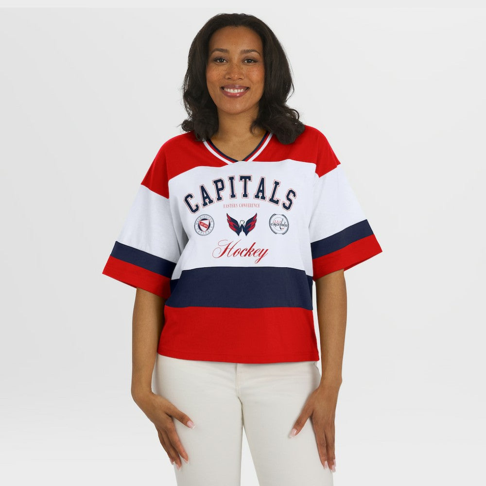 Washington Capitals WEAR by Erin Andrews Women's Jersey Style Tee - Red/White | US 202830837