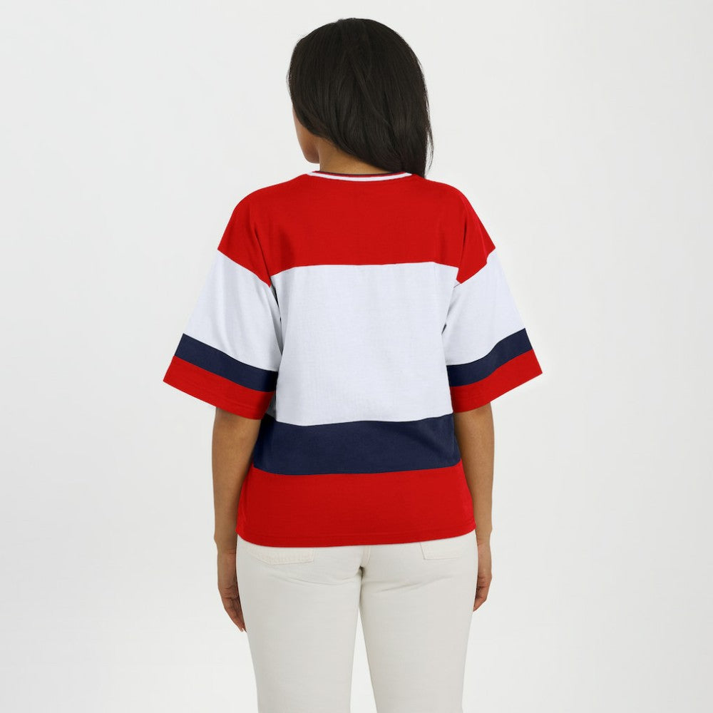 Washington Capitals WEAR by Erin Andrews Women's Jersey Style Tee - Red/White | US 202830837