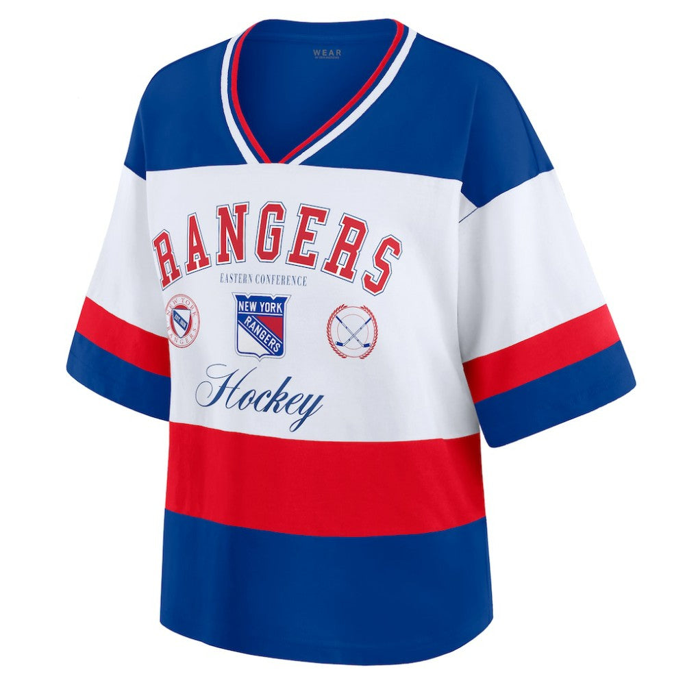 New York Rangers WEAR by Erin Andrews Women's Jersey Style Tee - Blue/White | US 202830838