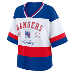New York Rangers WEAR by Erin Andrews Women's Jersey Style Tee - Blue/White | US 202830838