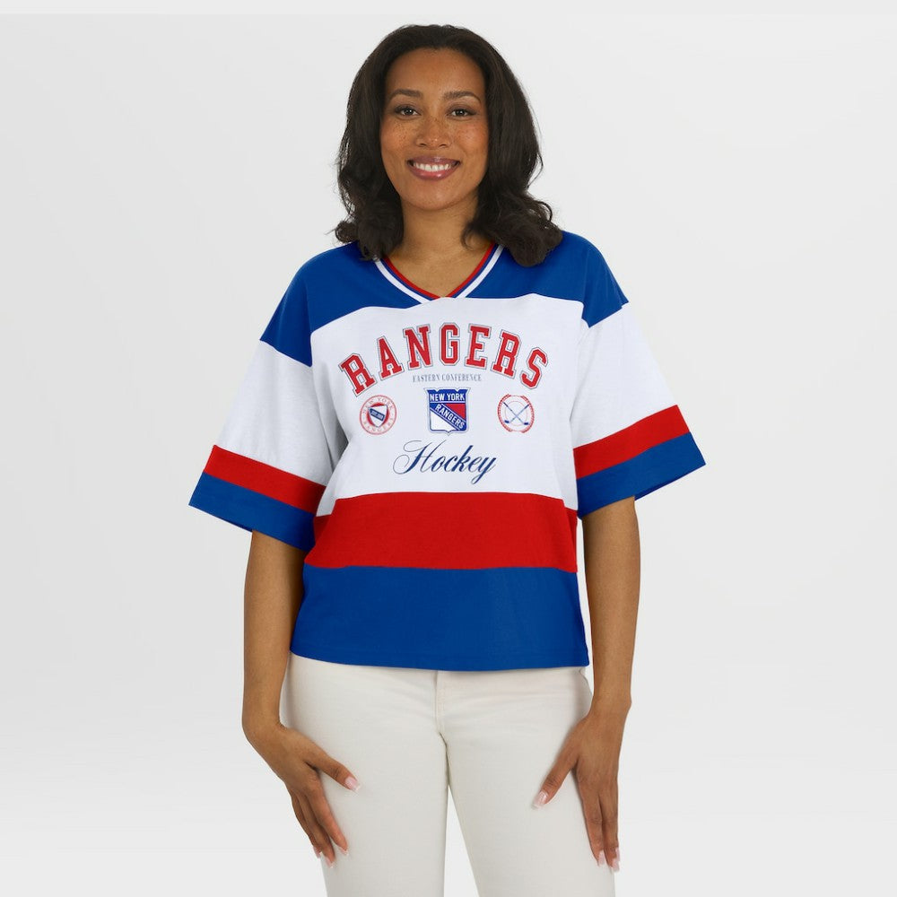 New York Rangers WEAR by Erin Andrews Women's Jersey Style Tee - Blue/White | US 202830838