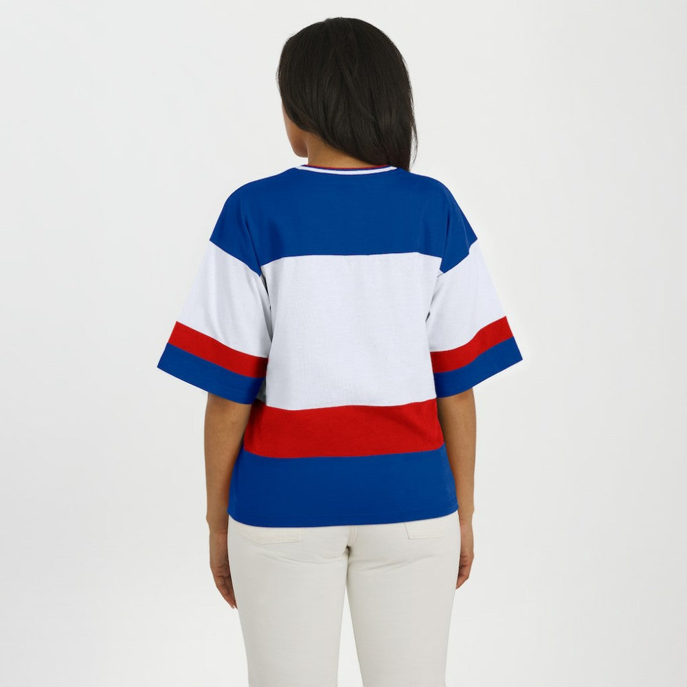 New York Rangers WEAR by Erin Andrews Women's Jersey Style Tee - Blue/White | US 202830838