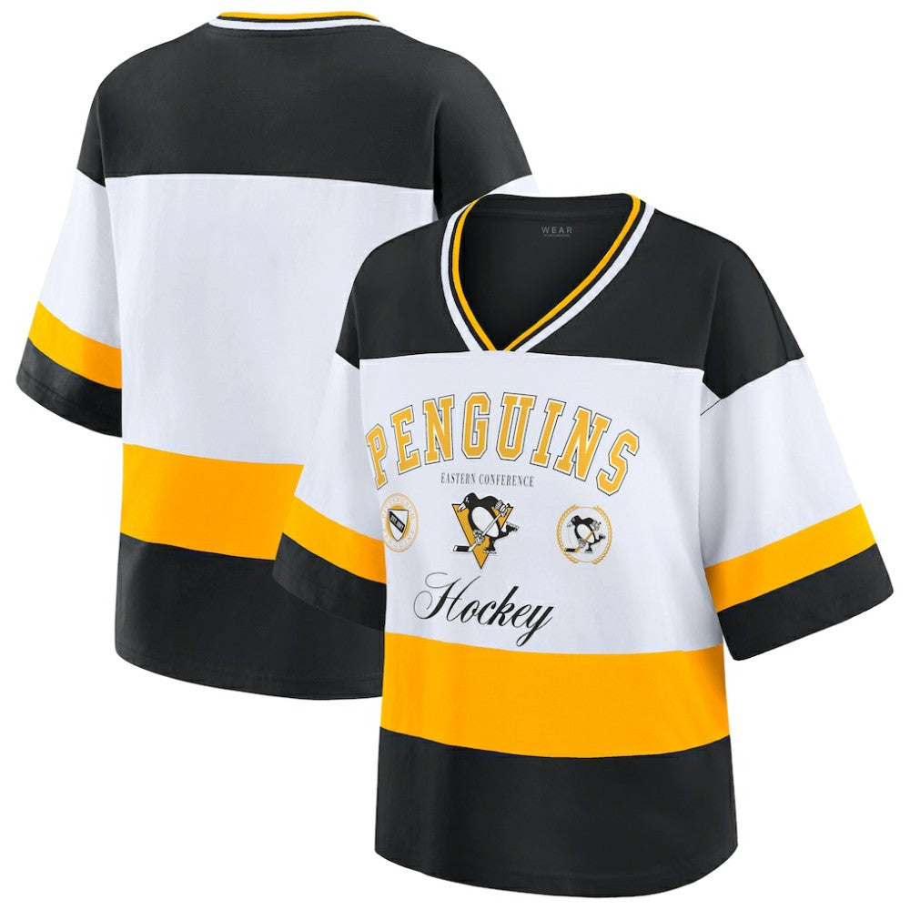 Pittsburgh Penguins WEAR by Erin Andrews Women's Jersey Style Tee - Black/White | US 202830839