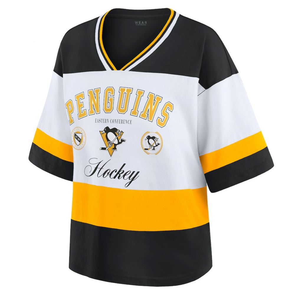 Pittsburgh Penguins WEAR by Erin Andrews Women's Jersey Style Tee - Black/White | US 202830839