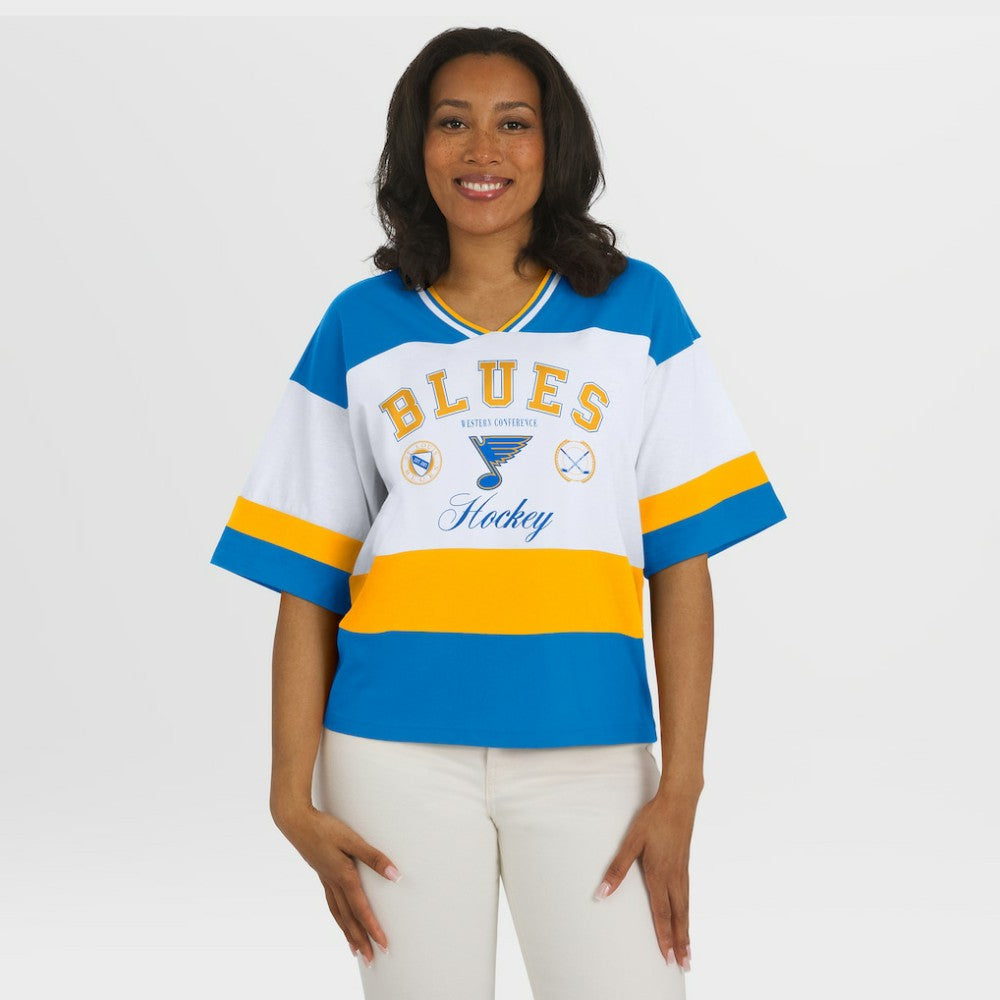 St. Louis Blues WEAR by Erin Andrews Women's Jersey Style Tee - Blue/White | US 202830840