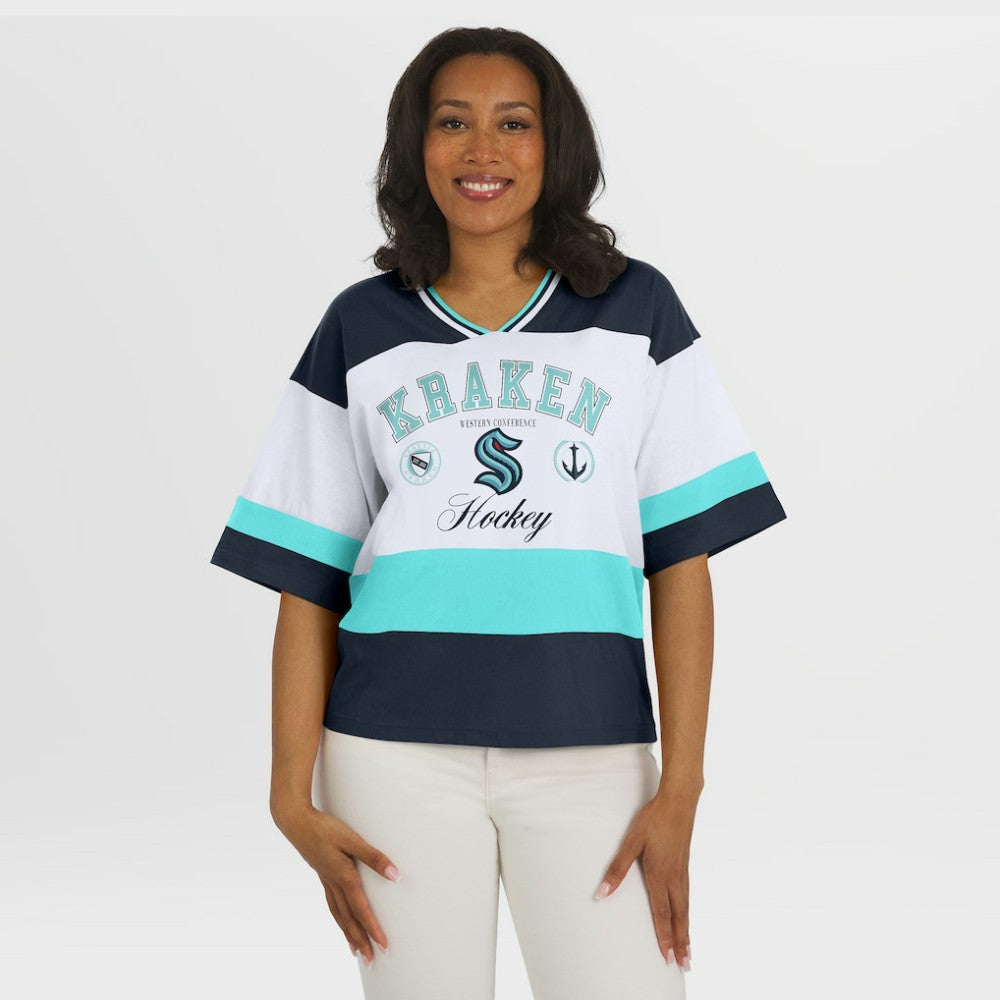 Seattle Kraken WEAR by Erin Andrews Women's Jersey Style Tee - Black/White | US 202830841
