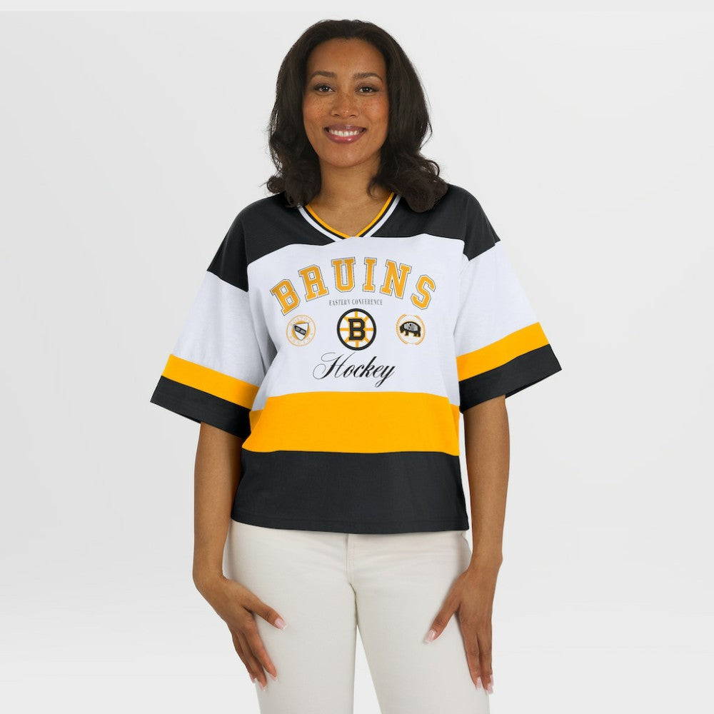 Boston Bruins WEAR by Erin Andrews Women's Jersey Style Tee - Black/White | US 202830844