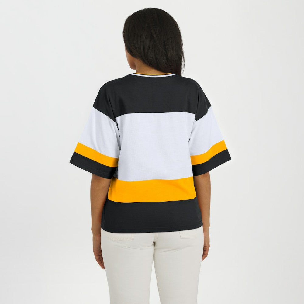 Boston Bruins WEAR by Erin Andrews Women's Jersey Style Tee - Black/White | US 202830844