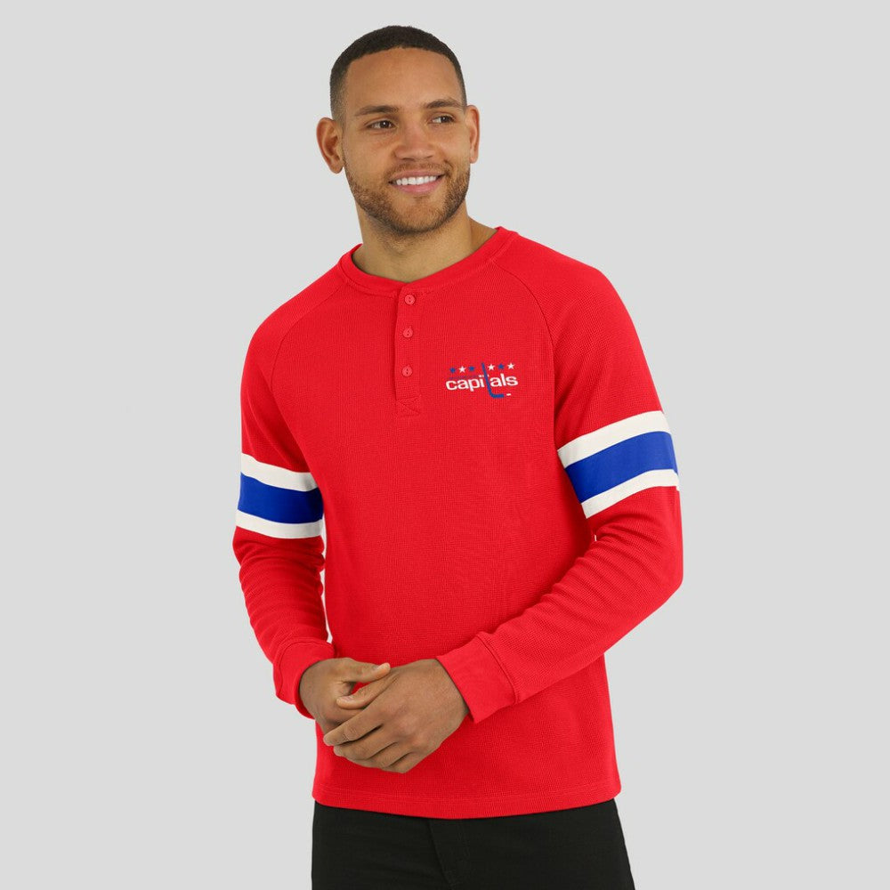 Washington Capitals Darius Rucker Collection by Fanatics Waffle-Knit Raglan Long Sleeve Henley T-Shirt - Red | US 202831281