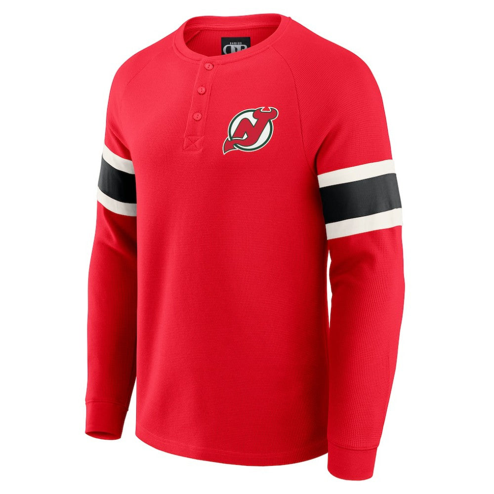 New Jersey Devils Darius Rucker Collection by Fanatics Waffle-Knit Raglan Long Sleeve Henley T-Shirt - Red | US 202831282