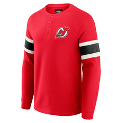 New Jersey Devils Darius Rucker Collection by Fanatics Waffle-Knit Raglan Long Sleeve Henley T-Shirt - Red | US 202831282