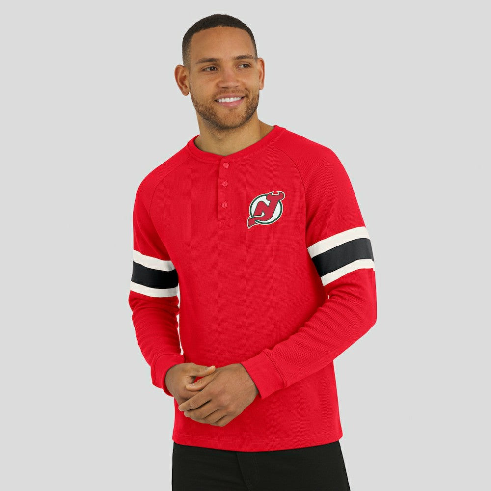 New Jersey Devils Darius Rucker Collection by Fanatics Waffle-Knit Raglan Long Sleeve Henley T-Shirt - Red | US 202831282