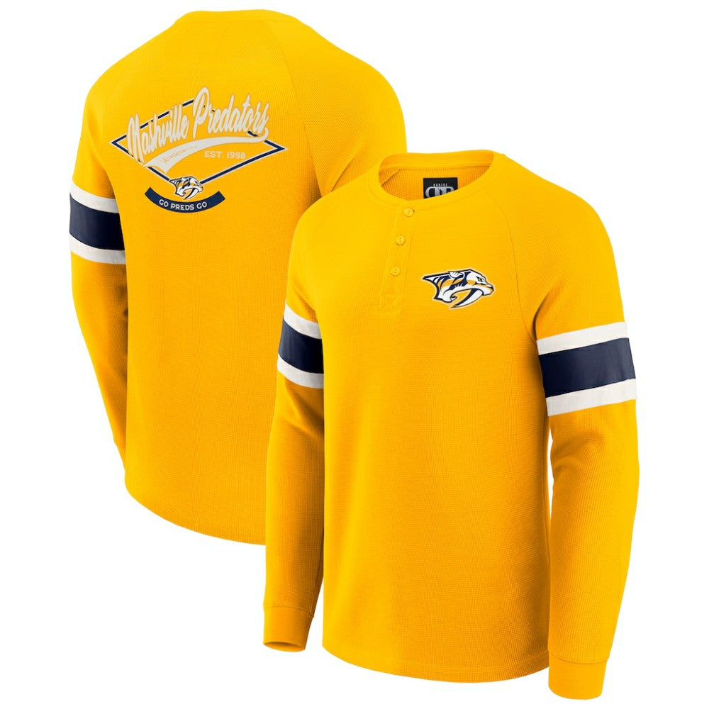 Nashville Predators Darius Rucker Collection by Fanatics Waffle-Knit Raglan Long Sleeve Henley T-Shirt - Gold | US 202831283