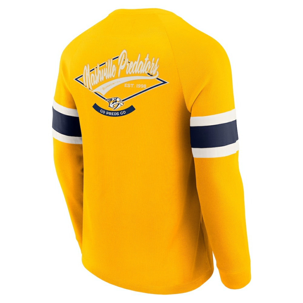 Nashville Predators Darius Rucker Collection by Fanatics Waffle-Knit Raglan Long Sleeve Henley T-Shirt - Gold | US 202831283