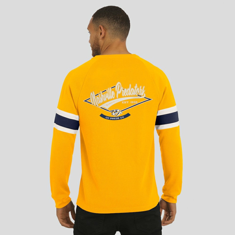 Nashville Predators Darius Rucker Collection by Fanatics Waffle-Knit Raglan Long Sleeve Henley T-Shirt - Gold | US 202831283