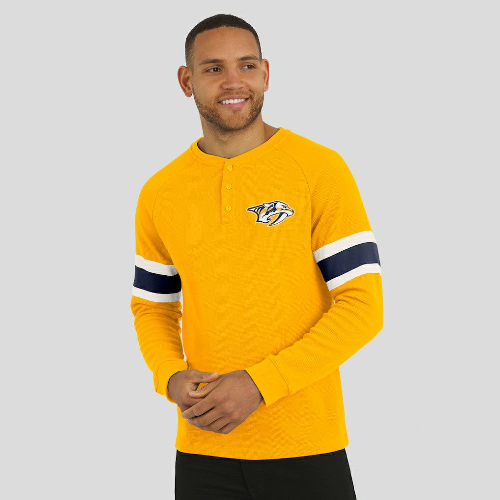 Nashville Predators Darius Rucker Collection by Fanatics Waffle-Knit Raglan Long Sleeve Henley T-Shirt - Gold | US 202831283