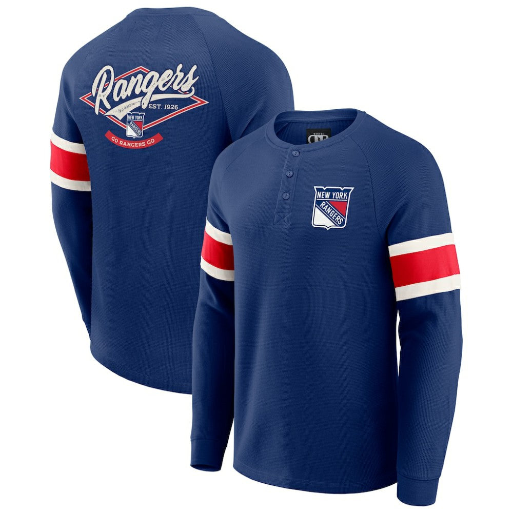 New York Rangers Darius Rucker Collection by Fanatics Waffle-Knit Raglan Long Sleeve Henley T-Shirt - Navy | US 202831284