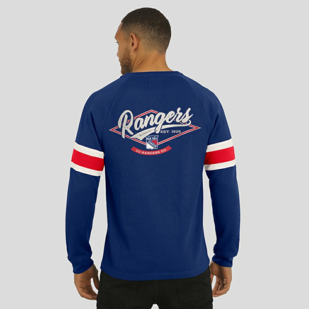 New York Rangers Darius Rucker Collection by Fanatics Waffle-Knit Raglan Long Sleeve Henley T-Shirt - Navy | US 202831284
