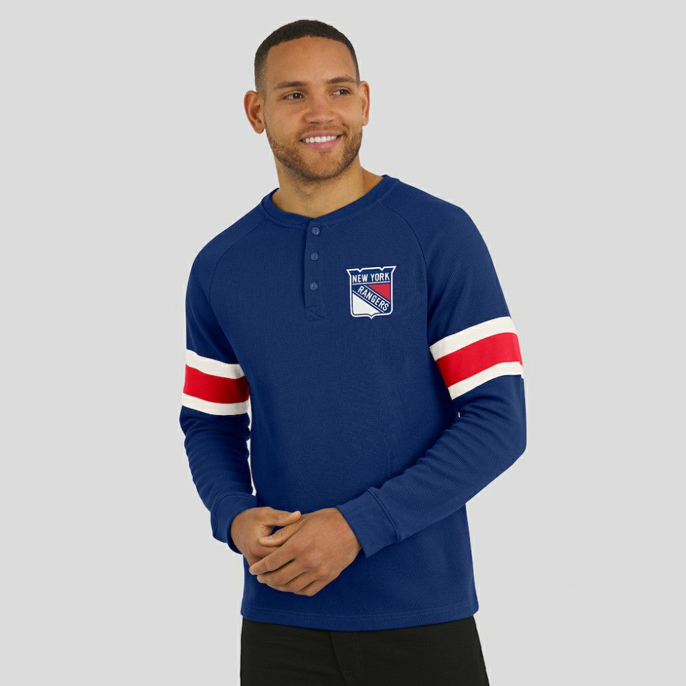 New York Rangers Darius Rucker Collection by Fanatics Waffle-Knit Raglan Long Sleeve Henley T-Shirt - Navy | US 202831284