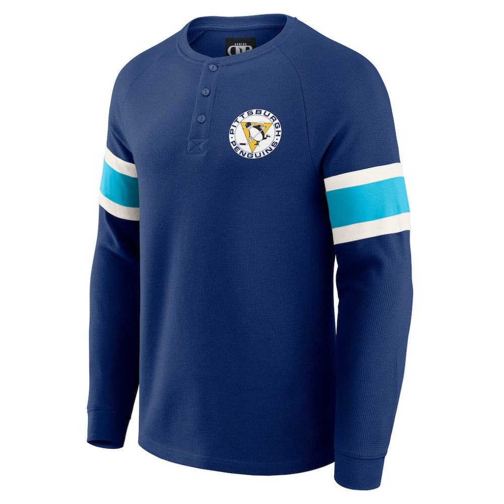 Pittsburgh Penguins Darius Rucker Collection by Fanatics Waffle-Knit Raglan Long Sleeve Henley T-Shirt - Navy | US 202831285