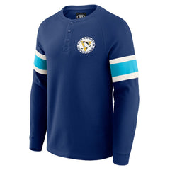 Pittsburgh Penguins Darius Rucker Collection by Fanatics Waffle-Knit Raglan Long Sleeve Henley T-Shirt - Navy | US 202831285