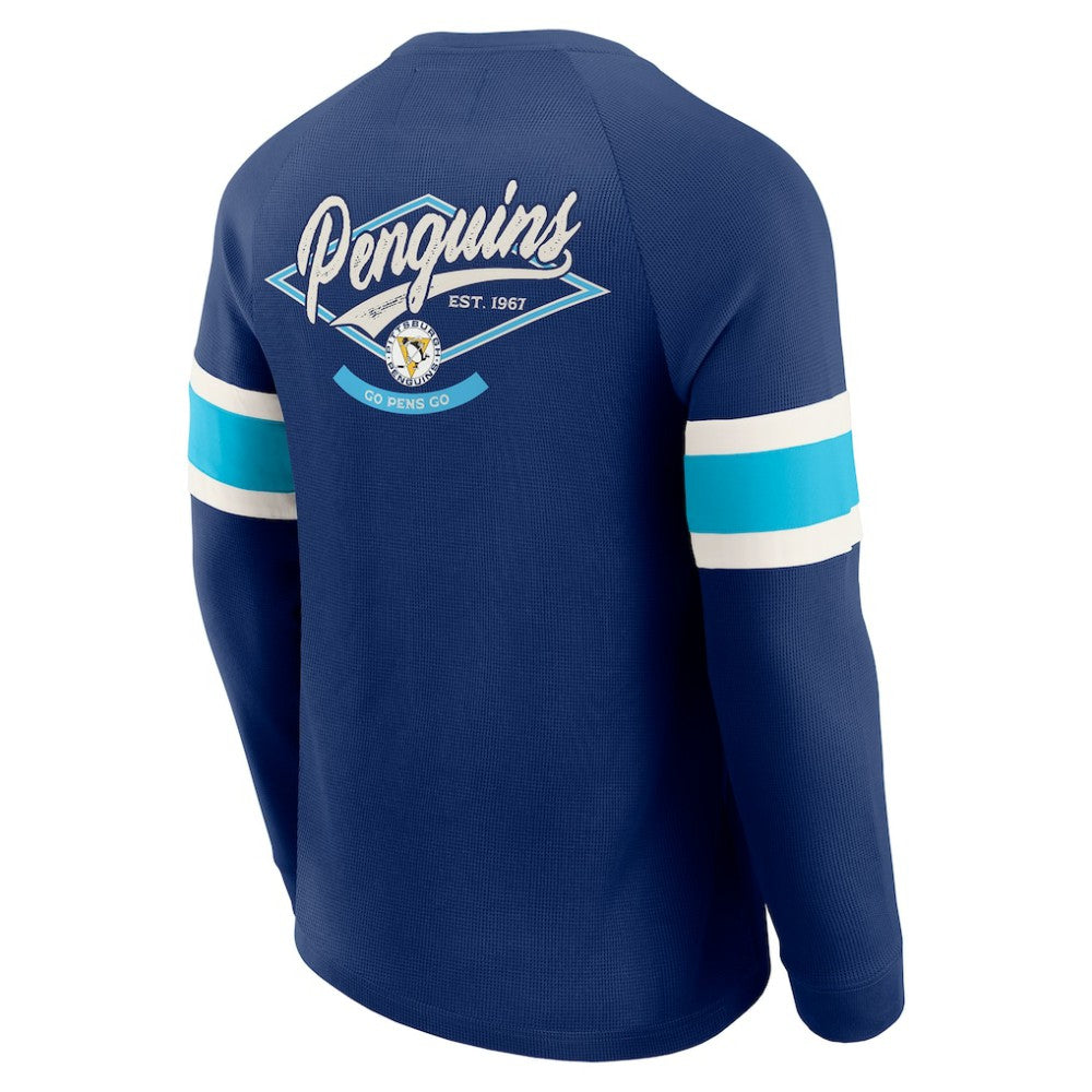 Pittsburgh Penguins Darius Rucker Collection by Fanatics Waffle-Knit Raglan Long Sleeve Henley T-Shirt - Navy | US 202831285