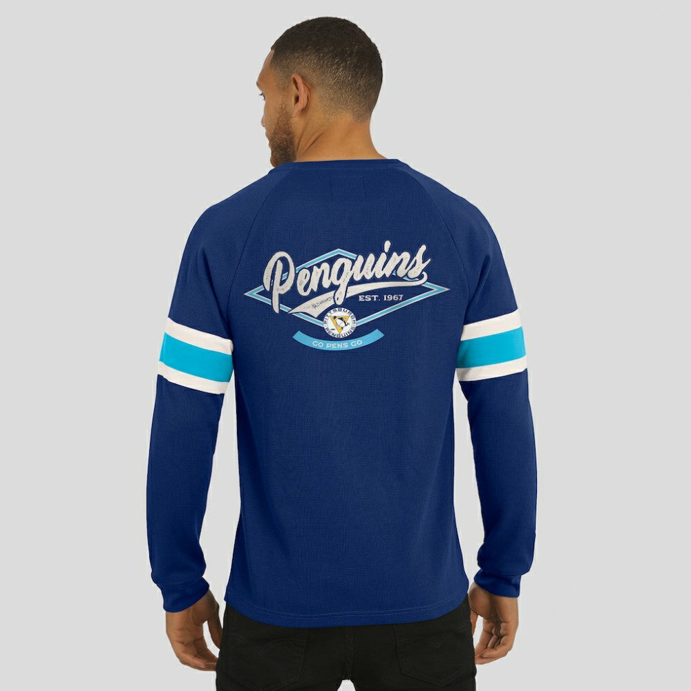Pittsburgh Penguins Darius Rucker Collection by Fanatics Waffle-Knit Raglan Long Sleeve Henley T-Shirt - Navy | US 202831285