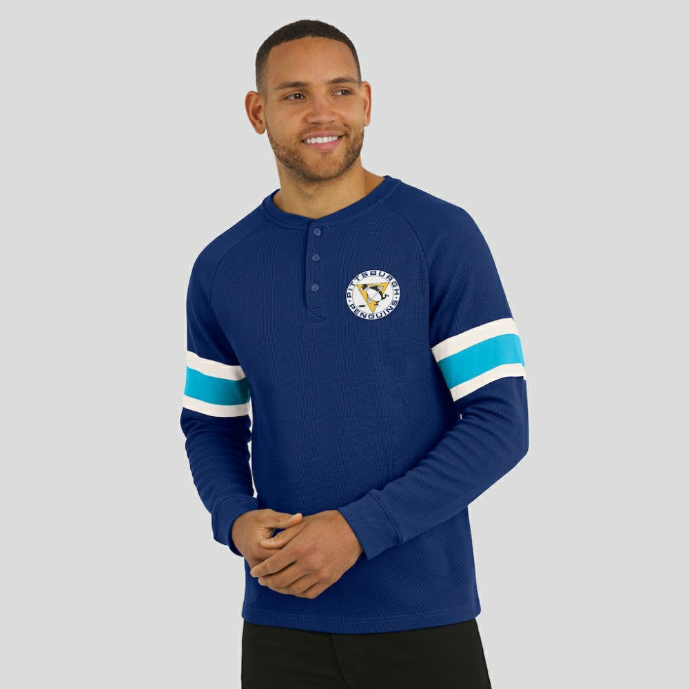 Pittsburgh Penguins Darius Rucker Collection by Fanatics Waffle-Knit Raglan Long Sleeve Henley T-Shirt - Navy | US 202831285