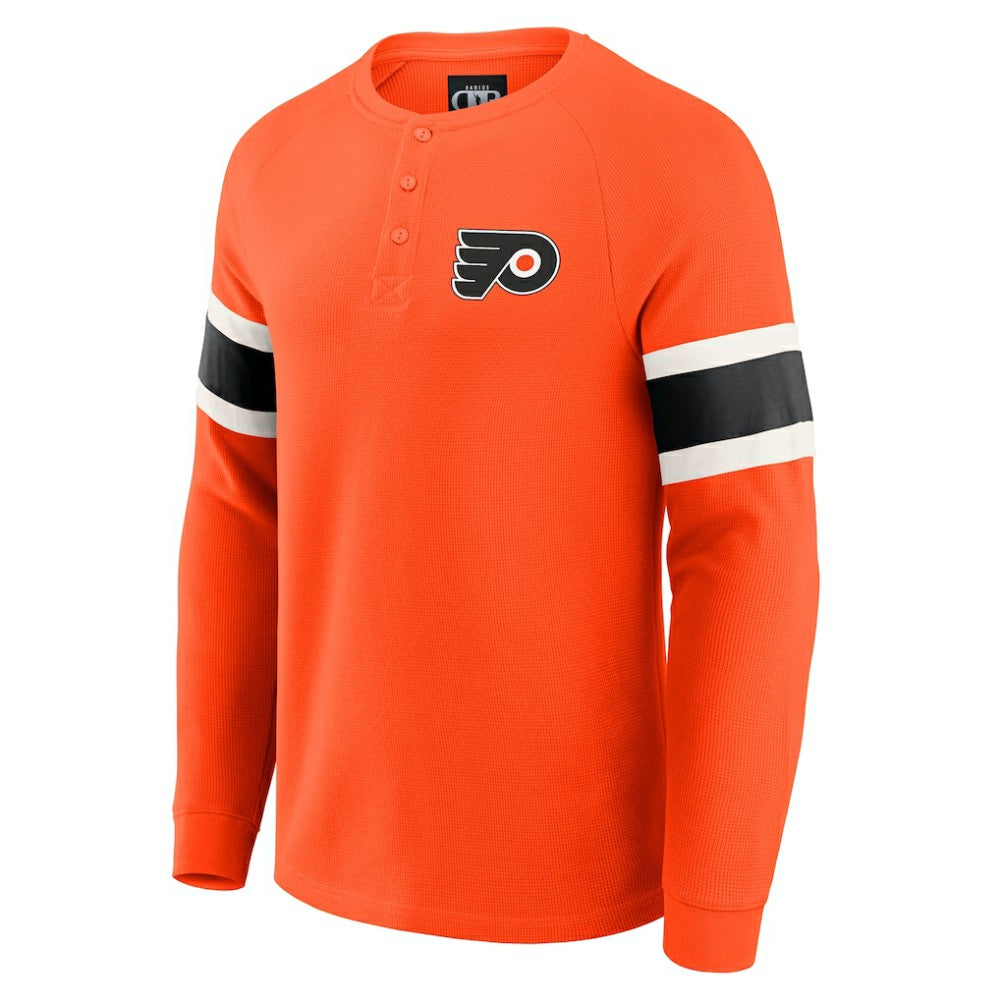 Philadelphia Flyers Darius Rucker Collection by Fanatics Waffle-Knit Raglan Long Sleeve Henley T-Shirt - Orange | US 202831286