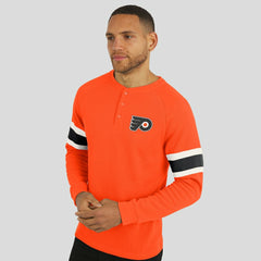 Philadelphia Flyers Darius Rucker Collection by Fanatics Waffle-Knit Raglan Long Sleeve Henley T-Shirt - Orange | US 202831286