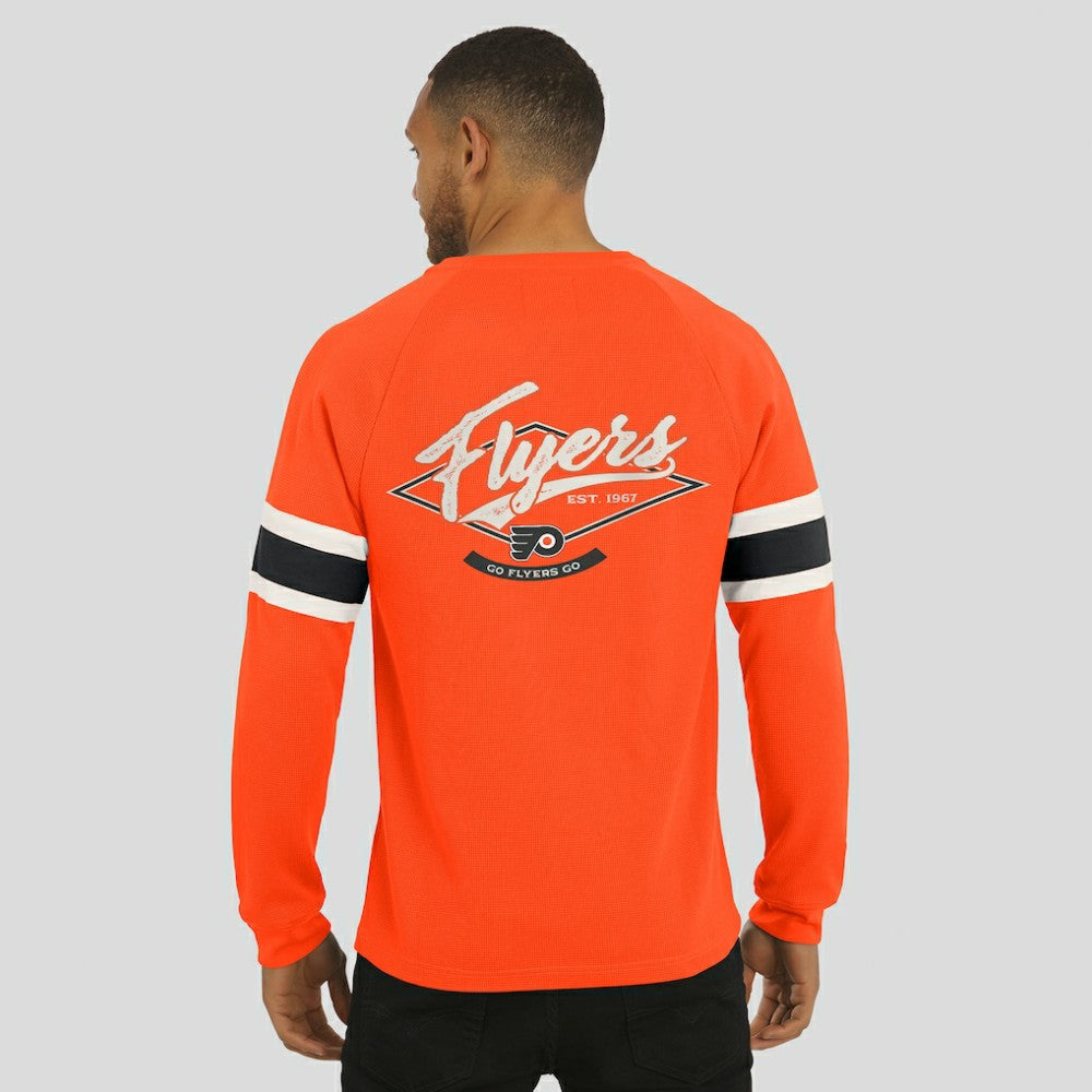 Philadelphia Flyers Darius Rucker Collection by Fanatics Waffle-Knit Raglan Long Sleeve Henley T-Shirt - Orange | US 202831286