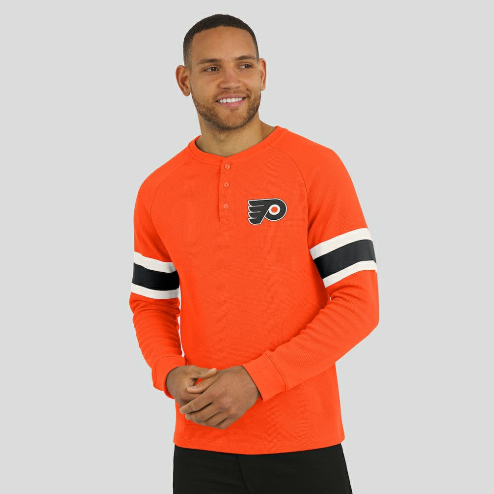 Philadelphia Flyers Darius Rucker Collection by Fanatics Waffle-Knit Raglan Long Sleeve Henley T-Shirt - Orange | US 202831286