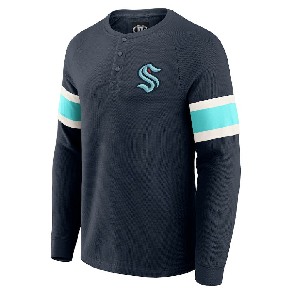 Seattle Kraken Darius Rucker Collection by Fanatics Waffle-Knit Raglan Long Sleeve Henley T-Shirt - Deep Sea Blue | US 202831287