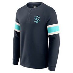 Seattle Kraken Darius Rucker Collection by Fanatics Waffle-Knit Raglan Long Sleeve Henley T-Shirt - Deep Sea Blue | US 202831287