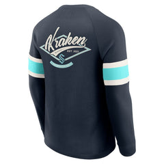 Seattle Kraken Darius Rucker Collection by Fanatics Waffle-Knit Raglan Long Sleeve Henley T-Shirt - Deep Sea Blue | US 202831287