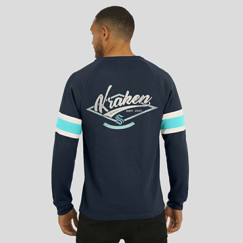 Seattle Kraken Darius Rucker Collection by Fanatics Waffle-Knit Raglan Long Sleeve Henley T-Shirt - Deep Sea Blue | US 202831287