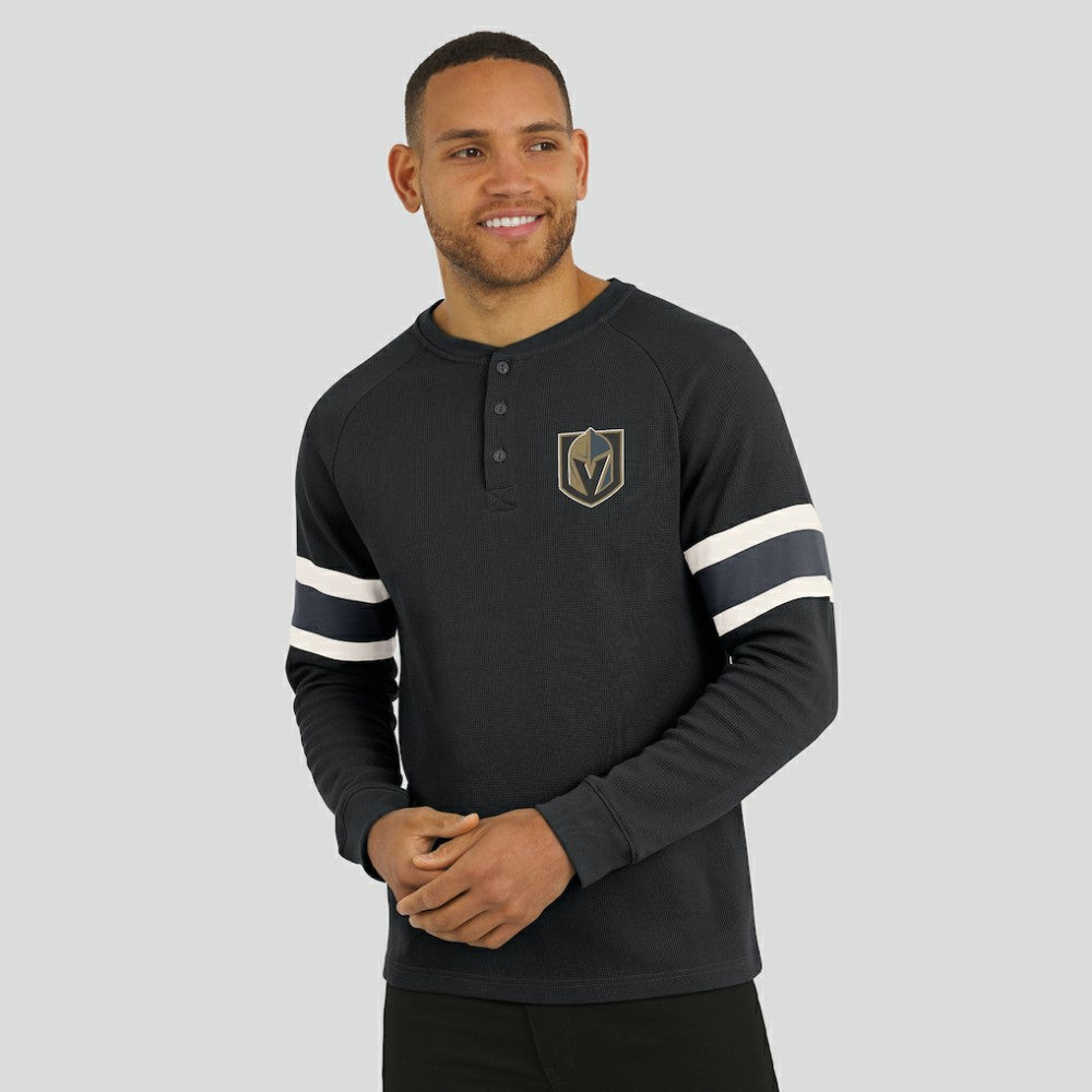 Vegas Golden Knights Darius Rucker Collection by Fanatics Waffle-Knit Raglan Long Sleeve Henley T-Shirt - Black | US 202831291