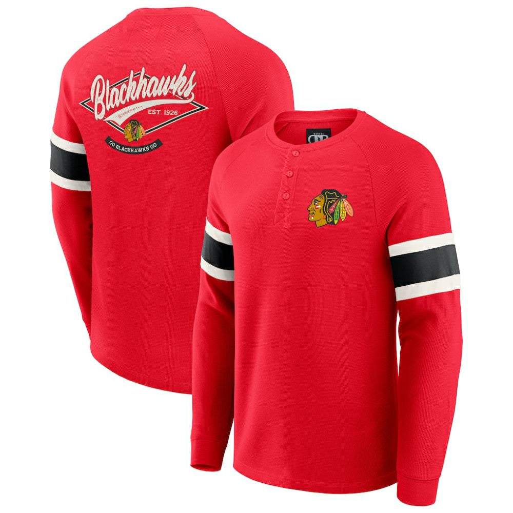 Chicago Blackhawks Darius Rucker Collection by Fanatics Waffle-Knit Raglan Long Sleeve Henley T-Shirt - Red | US 202831293