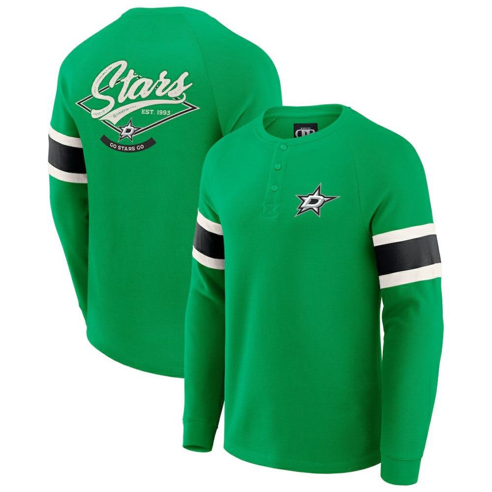Dallas Stars Darius Rucker Collection by Fanatics Waffle-Knit Raglan Long Sleeve Henley T-Shirt - Green | US 202831294