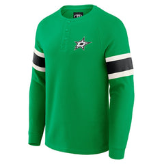 Dallas Stars Darius Rucker Collection by Fanatics Waffle-Knit Raglan Long Sleeve Henley T-Shirt - Green | US 202831294