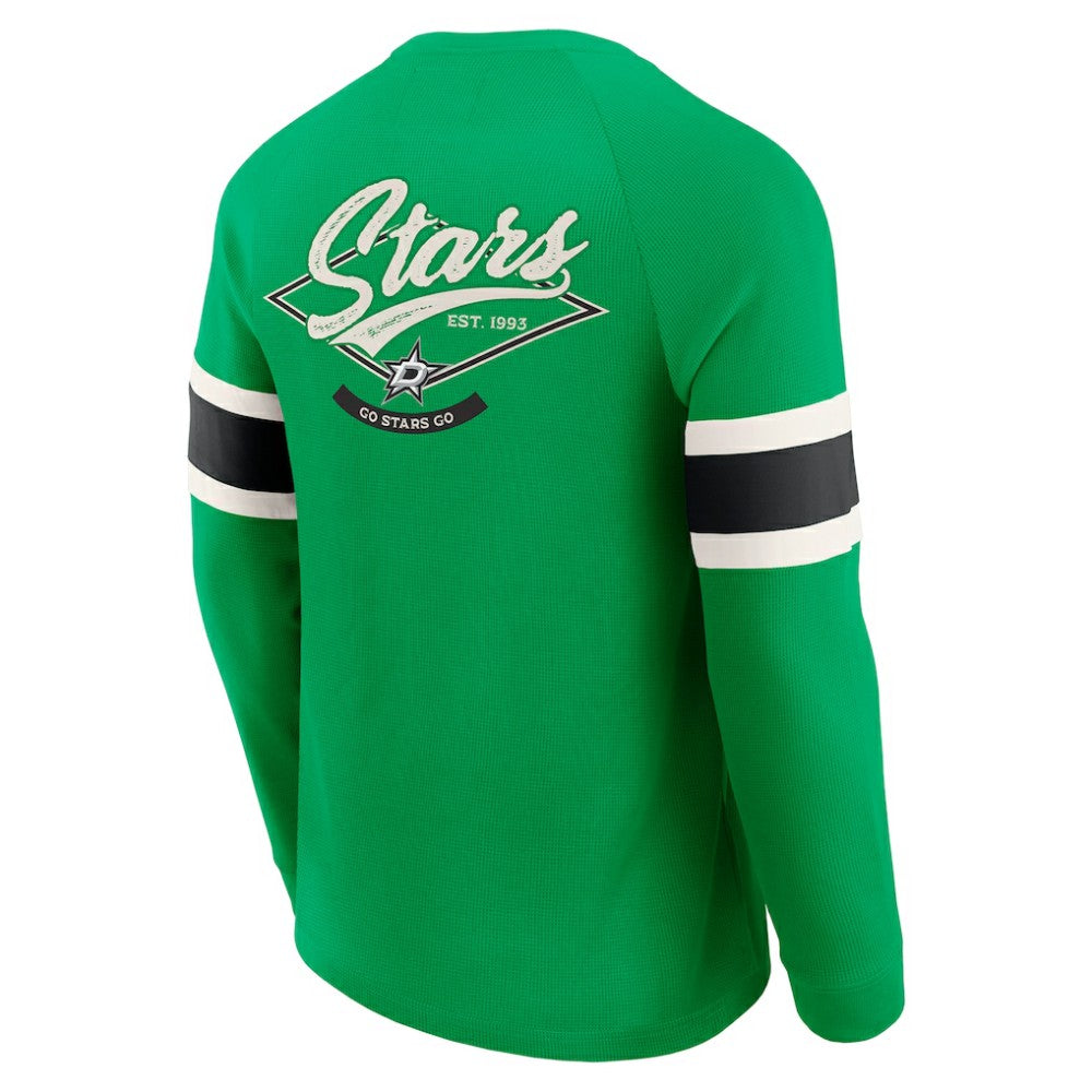 Dallas Stars Darius Rucker Collection by Fanatics Waffle-Knit Raglan Long Sleeve Henley T-Shirt - Green | US 202831294
