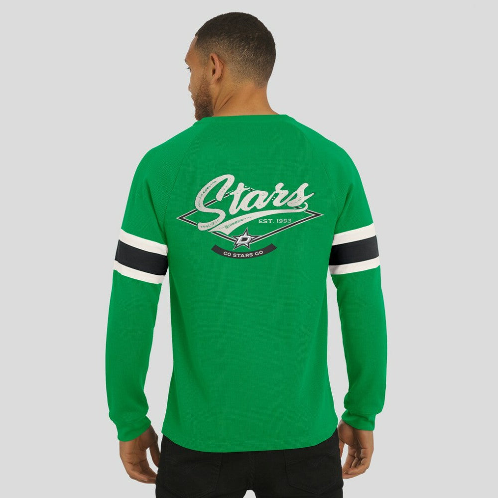Dallas Stars Darius Rucker Collection by Fanatics Waffle-Knit Raglan Long Sleeve Henley T-Shirt - Green | US 202831294