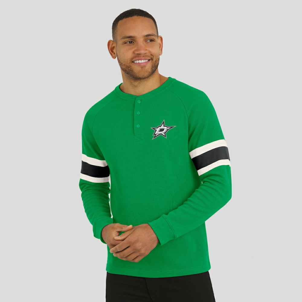 Dallas Stars Darius Rucker Collection by Fanatics Waffle-Knit Raglan Long Sleeve Henley T-Shirt - Green | US 202831294