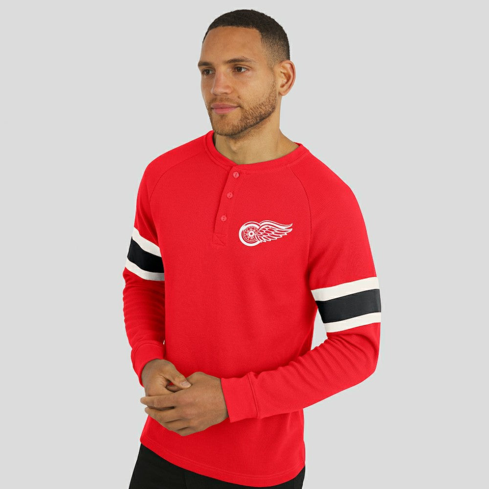 Detroit Red Wings Darius Rucker Collection by Fanatics Waffle-Knit Raglan Long Sleeve Henley T-Shirt - Red | US 202831295